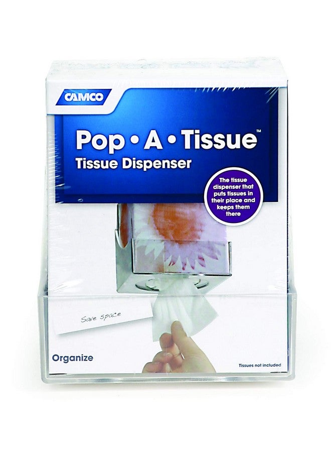 Camco Camco Pop-A-Tissue- Tissue Box Holder- Mounts to Walls and Cabinets, Dispenses Tissue and Holds Tissue Boxes Upward or Downward- Perfect for RVs and Trailers, Easy Install - Clear (57101) - Image 1
