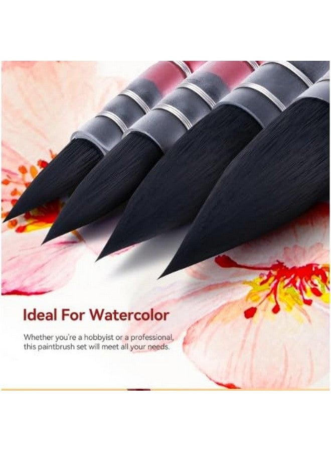 Arrolliant Professional Watercolor Paint Brushes, Mop Paintbrushes, 4 Pcs, Synthetic Squirrel Hair, Art Supplies for Painting, Great Watercolor, Acrylic Brush Set Red,Bown Wooden Handle Round Peak - Image 5