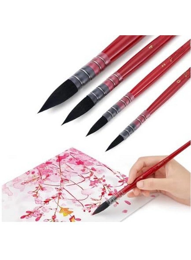 Arrolliant Professional Watercolor Paint Brushes, Mop Paintbrushes, 4 Pcs, Synthetic Squirrel Hair, Art Supplies for Painting, Great Watercolor, Acrylic Brush Set Red,Bown Wooden Handle Round Peak - Image 1