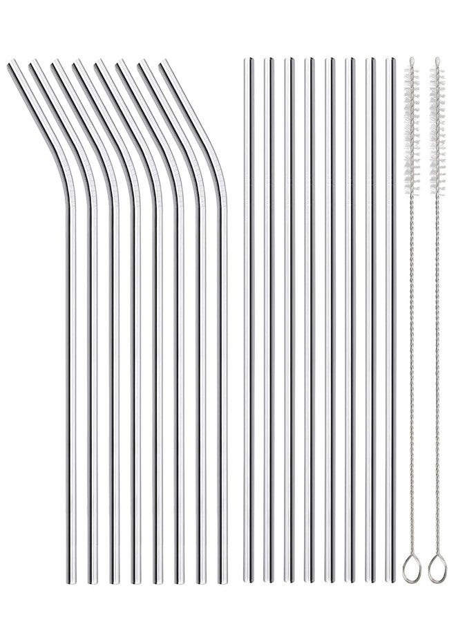 ANNVCHI 16 Pack of Reusable Stainless Steel Metal Straws, 8 Straight + 8 Bent 8.5 inch Metal Straws with 2 Cleaning Brushes, Straw Compatible with 20oz Stanley Cup - Image 1
