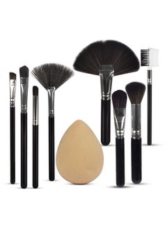 Makeup Brush Set Professional Eyebrow, Fan, Eyeshadow, Eyebrow Comb, Powder, Concealer, Hoghlighter, Foundation Blending Brushes Kit (Set Of 8) & 1 Beauty Blender
