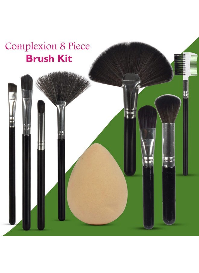 adbeni - Makeup Brush Set Professional Eyebrow, Fan, Eyeshadow, Eyebrow Comb, Powder, Concealer, Hoghlighter, Foundation Blending Brushes Kit (Set Of 8) & 1 Beauty Blender - Image 1