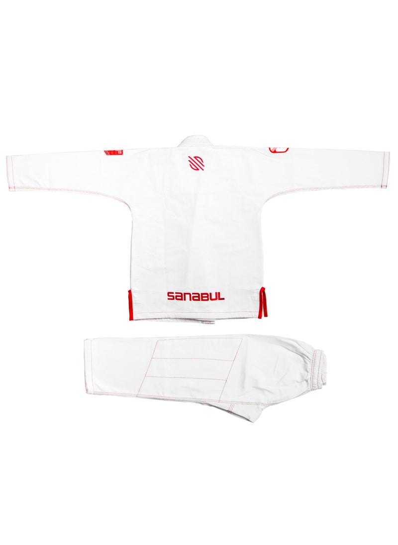 Sanabul  - Future Legends Bjj Gi For Kids | Premium Youth Brazilian Jiu Jitsu Gi With Free White Belt | Lightweight & Durable Jiu Jitsu Kimono For Children And Youth (White/Red, K0) - Image 1
