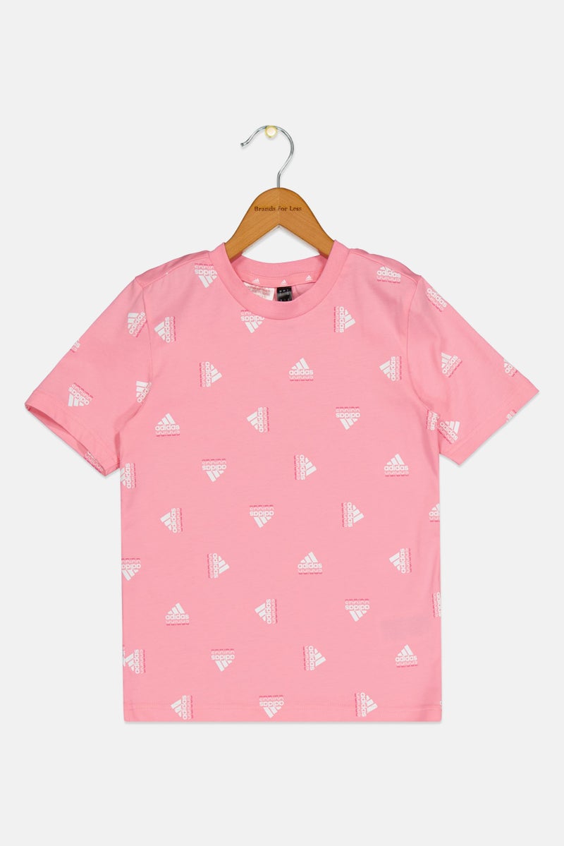 Adidas ملابس رياضية للبنات للأطفال تي شيرت قصير الأكمام في الهواء الطلق، وردي - Image 1