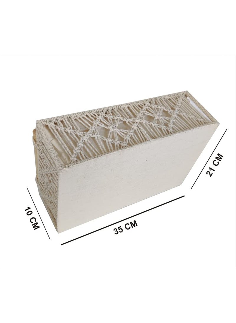 SIDRA SIDRA Handmade Macrame Basket with Wooden Handles, Boho Cotton Lined Decorative Organizer, Hamper for Home Decor, Gift Marriage Party Function Living Room Decoration, Off-White 1 - Piece Style-02  - Image 2