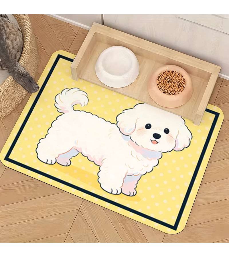 Non Slip Bichon Frise Pet Feeding Mat 30x50 Cute Design Leak Proof - Image 1
