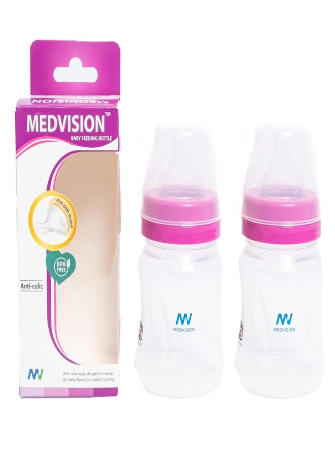 Medvision Baby Feeding Bottle, Anti-Colic Valve, BPA Free, 180 ml Capacity. High Grade Plastic, Non Colic (Pack of 2) - Image 1