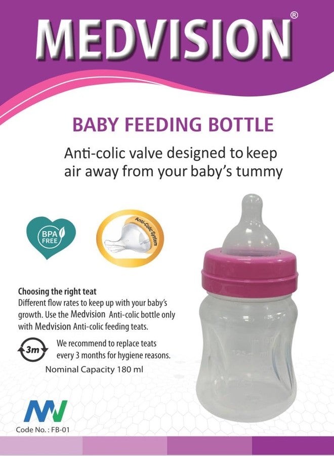 Medvision Baby Feeding Bottle, Anti-Colic Valve, BPA Free, 180 ml Capacity. High Grade Plastic, Non Colic (Pack of 2) - Image 3