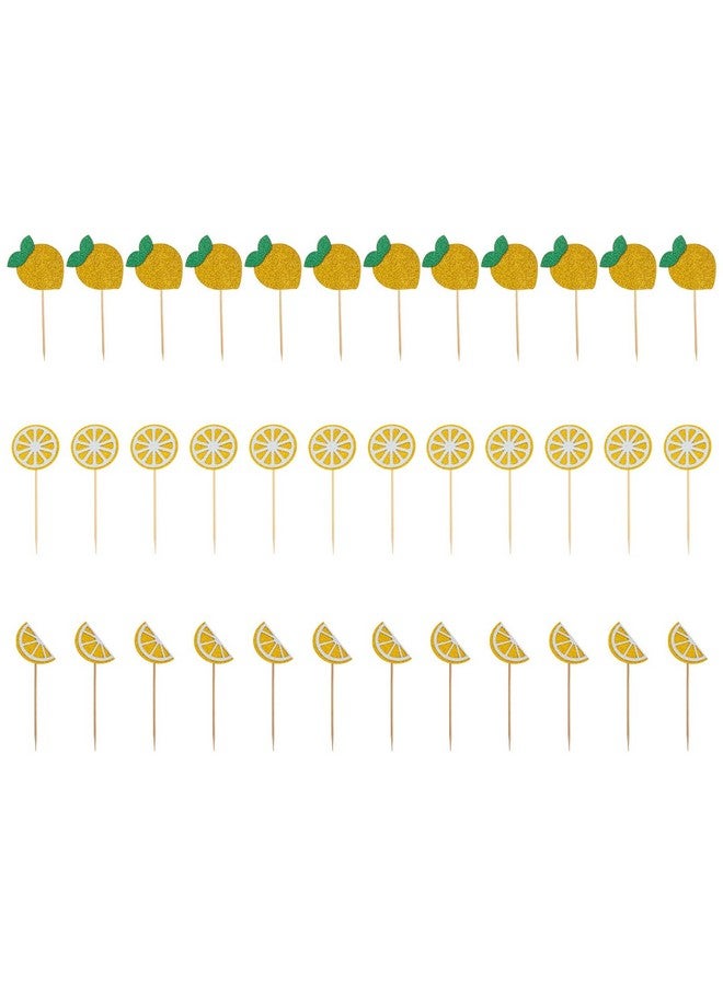 PRETYZOOM 36Pcs Lemon Cupcake Toppers Fruits Theme Party Dessert Cupcake Picks Decorative Toothpicks for Appetizers Summer Party Supplies - Image 1