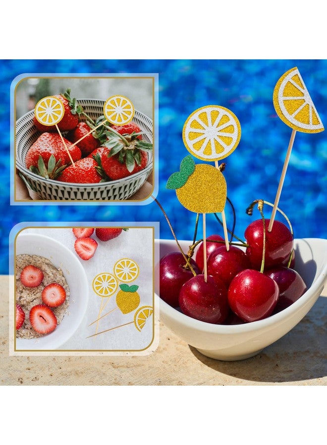 PRETYZOOM 36Pcs Lemon Cupcake Toppers Fruits Theme Party Dessert Cupcake Picks Decorative Toothpicks for Appetizers Summer Party Supplies - Image 2