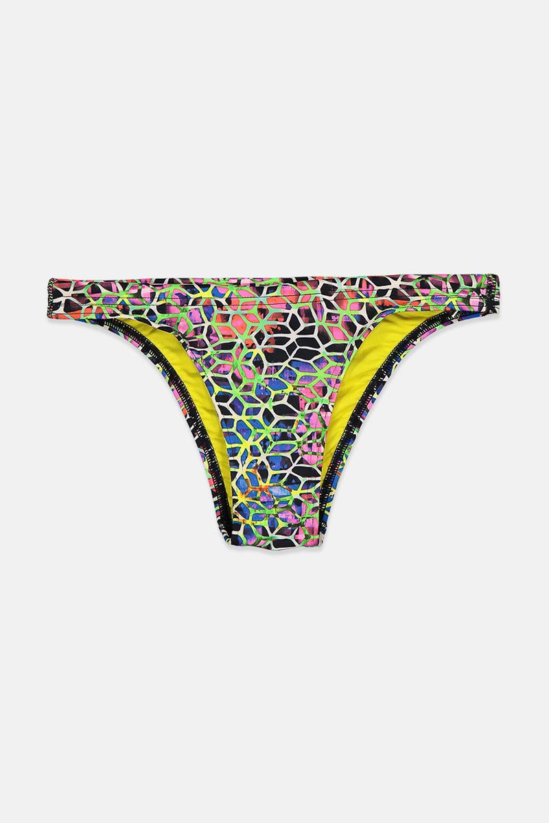 arena Women Printed Drawstring Bikini Bottoms, Black and White and Neon - Image 1