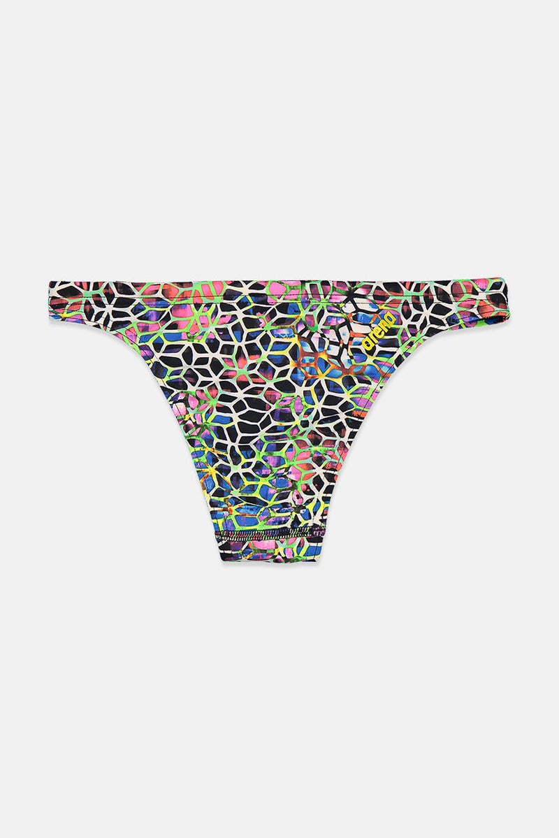 arena Women Printed Drawstring Bikini Bottoms, Black and White and Neon - Image 2