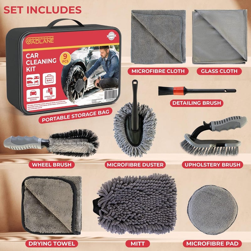 GADLANE 9 Piece Car Cleaning Kit with Storage Bag - Image 3