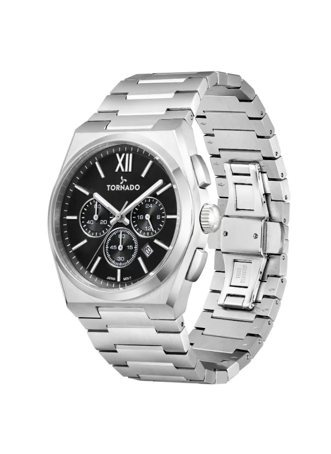 تورنيدو Men's Multi Function Display Watch With Silver Stainless Steel Strap - T24105-SBSB