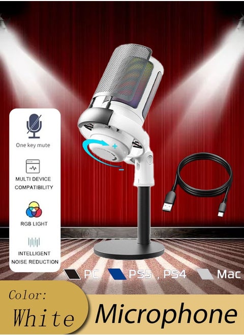 Gaming Microphone With Volume Controlling Pop Filter Shock Mount Monitoring Jack And Quick Mute Condenser Microphone With Rgb Lighting For Ps4/ Ps5/ Mac Usb Microphone For Pc Computer Desktop Microphone For Recording Streaming Twitch Discord Youtube
