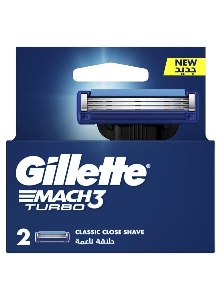 Gillette Mach3 Turbo Men's Refillable Razor – 2 Blade Refills – Smooth & Precise Shaving