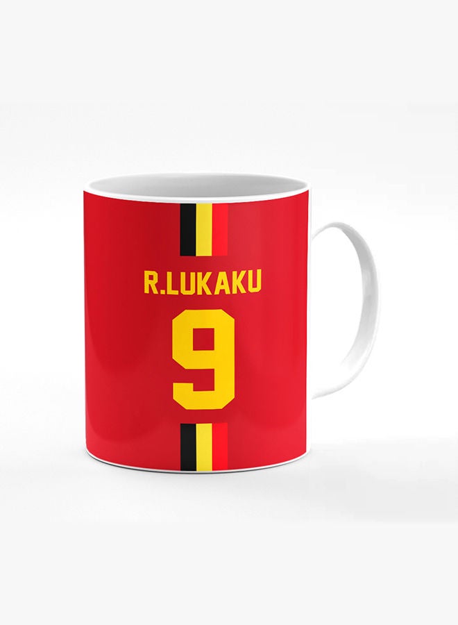 Stylizedd Designer Printed Coffee Mug with Heavy Duty Handle 11oz Ceramic Personalised Gift Mugs Cup [Microwave Safe & Dishwasher Proof] -Football Team - Belgium Player Name - R.Lukaku - Image 1