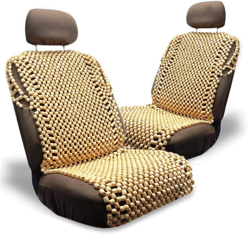 ZONETECH Beaded Seat Cover Full Car Massage Cool 2Pack Natrual Color Comfort Cushion  Reduces Fatigue Auto Truck or Your Office Chair