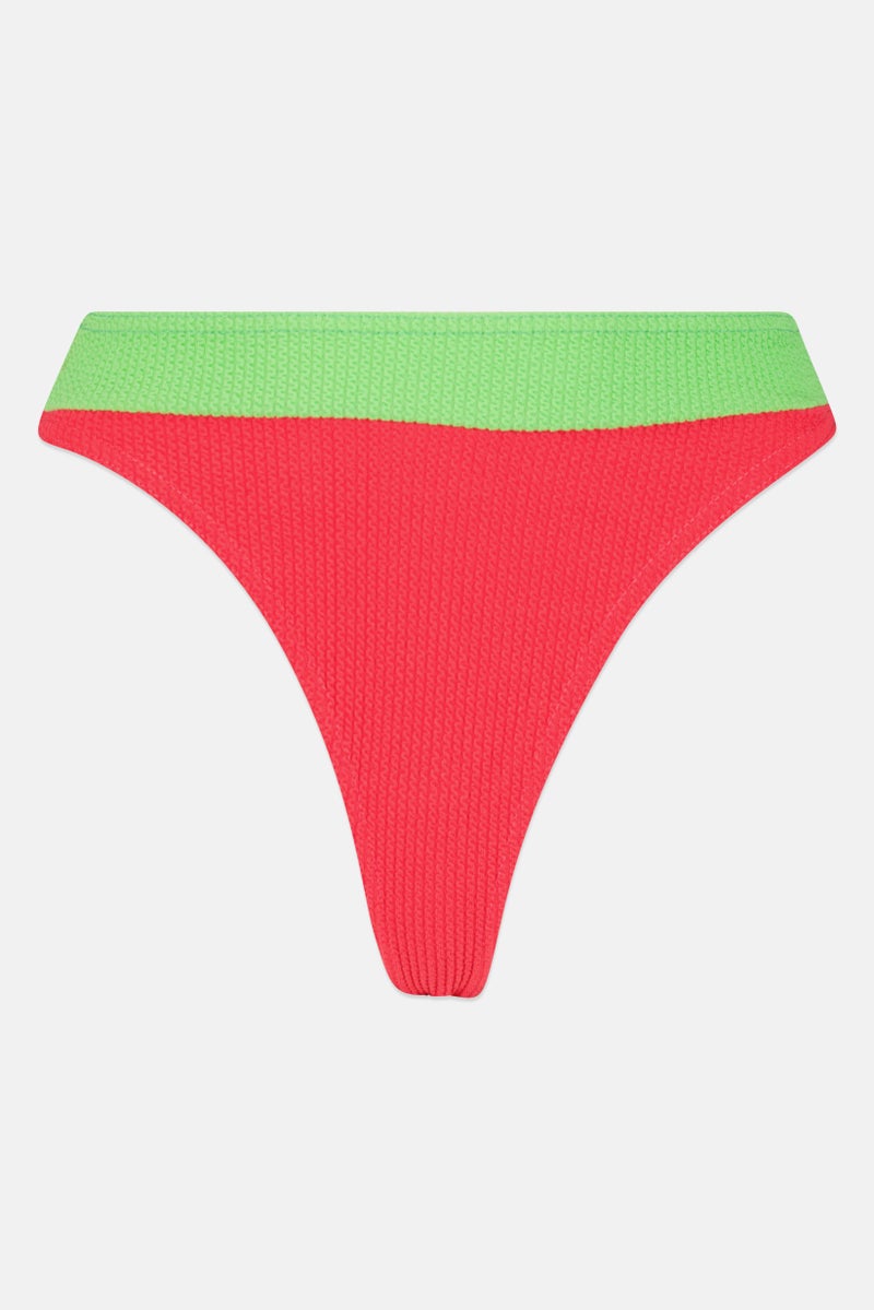 boohoo Women Textured Bikini Bottom, Red - Image 1