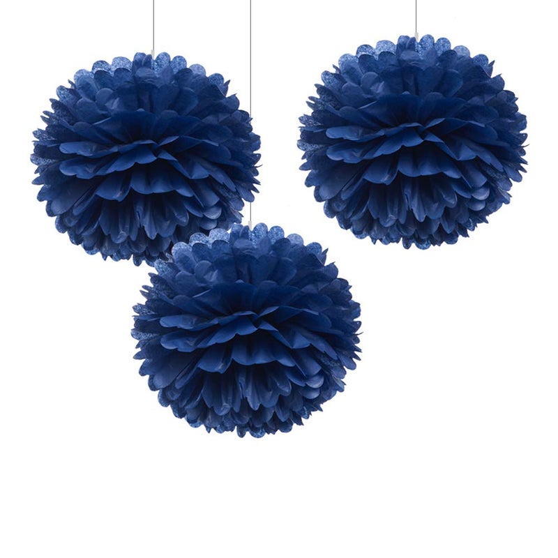 WEVEN 12 Navy Blue Tissue Pom Poms DIY Hanging Paper Flower Balls for Nautical Party Decoration 4th of July Patriotic Decorations Pack of 12