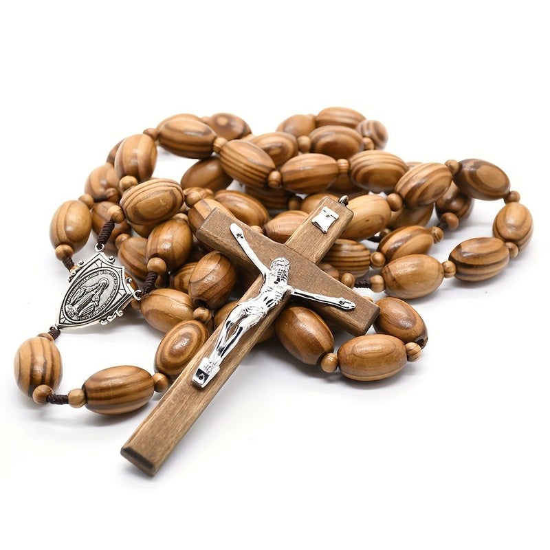 Extra Large Oval Bead Sacred Wall Rosary With Natural Wooden Cross 43 Inches - Image 5
