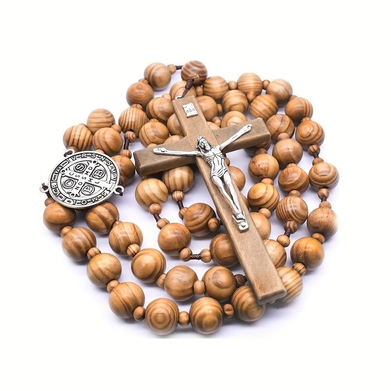 Extra Large Oval Bead Sacred Wall Rosary With Natural Wooden Cross 43 Inches - Image 4