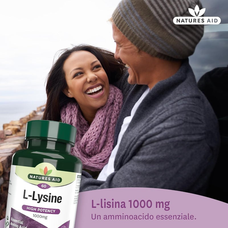 Natures Aid LLysine 1000mg High Strength Essential Amino Acid Supports Immune System Muscle Recovery Collagen Bone Health Energy Vegan GlutenFree 60 Tablets - Image 2