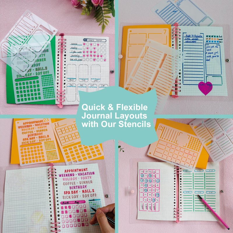 Felixcraft Journal Stencils, 24PCS 7x5 Planner Stencils for Crafts Reusable, Layout & Tracker Patterns, for Daily Planner, Weekly Schedule, Habit Tracker, Study Notes, Meeting Minutes & Personal Diary - Image 3