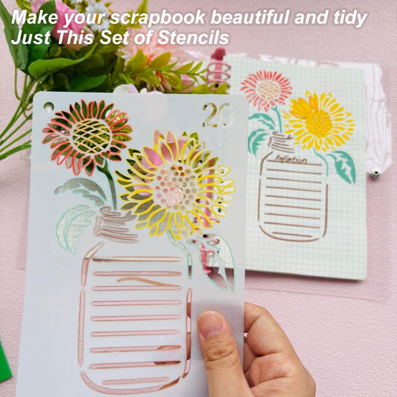 Felixcraft Journal Stencils, 24PCS 7x5 Planner Stencils for Crafts Reusable, Layout & Tracker Patterns, for Daily Planner, Weekly Schedule, Habit Tracker, Study Notes, Meeting Minutes & Personal Diary - Image 5