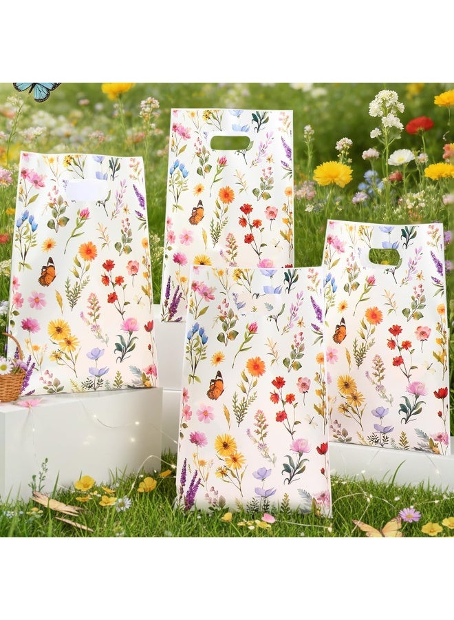 Mitoy 50 Pcs Spring Retro Wildflower Theme Goodie Bags, Reusable Party Favor Bags with Handles, Floral Butterfly Plastic Treat Gift Bag for Birthday Wedding Bridal Baby Shower Party Supplies - Image 2