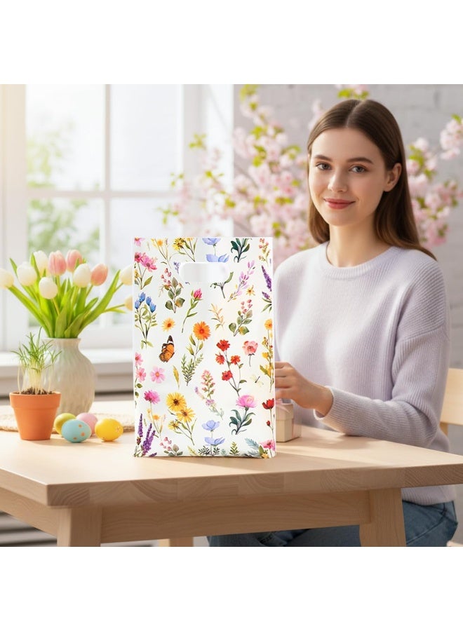 Mitoy 50 Pcs Spring Retro Wildflower Theme Goodie Bags, Reusable Party Favor Bags with Handles, Floral Butterfly Plastic Treat Gift Bag for Birthday Wedding Bridal Baby Shower Party Supplies - Image 3