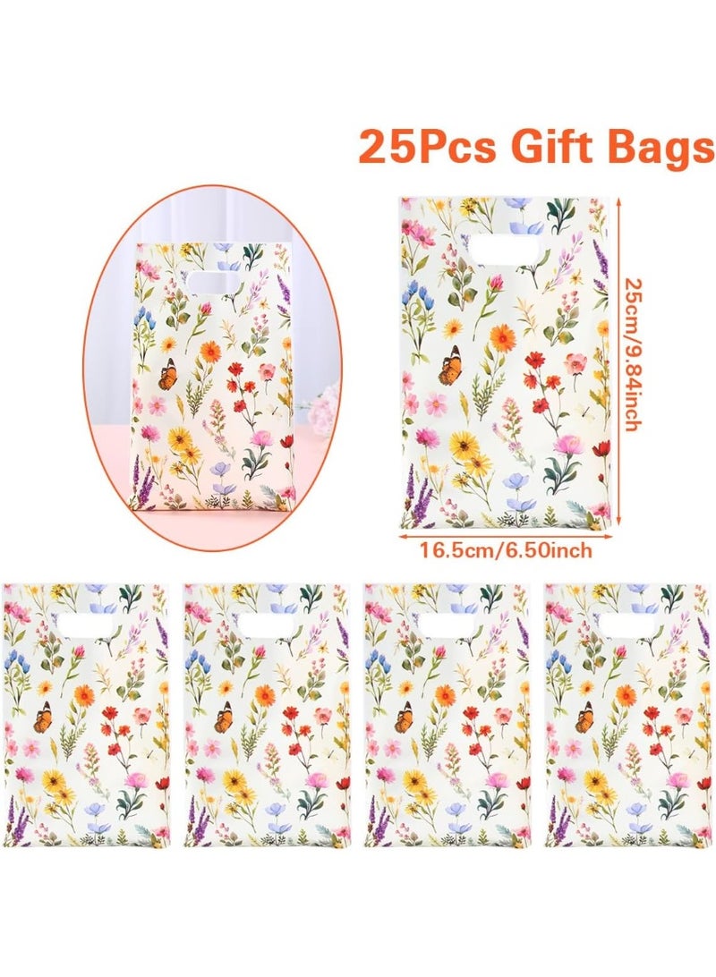 Mitoy 50 Pcs Spring Retro Wildflower Theme Goodie Bags, Reusable Party Favor Bags with Handles, Floral Butterfly Plastic Treat Gift Bag for Birthday Wedding Bridal Baby Shower Party Supplies - Image 4