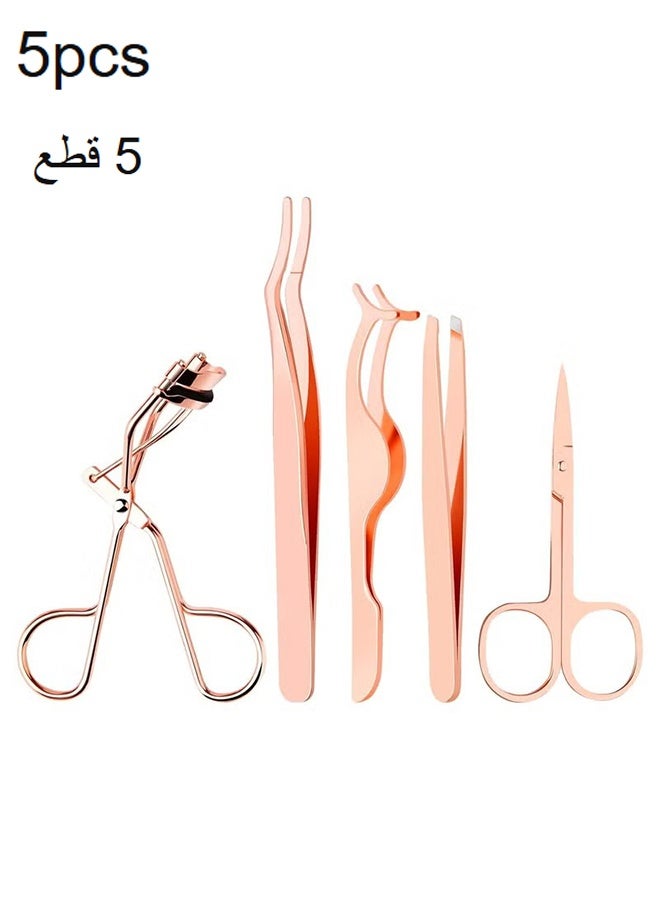Happy D 5 Pieces Eyelash Applicator Tool，False Eyelashes Applicator,Eyelashes Tool,Eyelashes Curlers,Curved Eyelash Curler(Rose Gold） - Image 1
