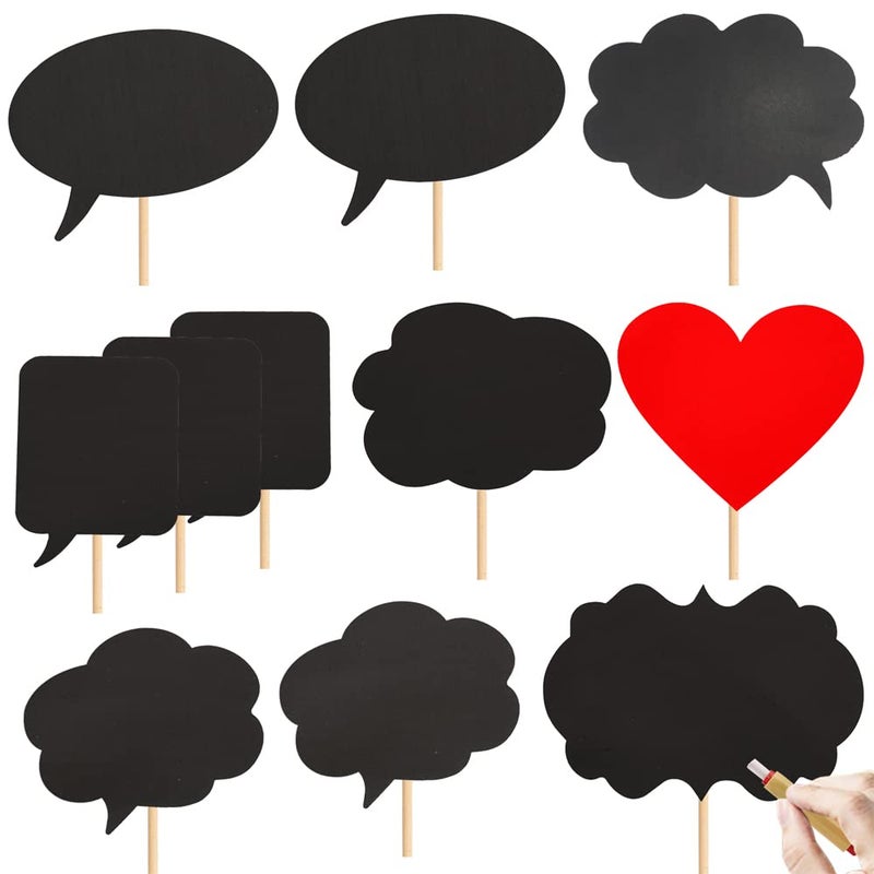 Large Blank Photo Booth Props Signs 11pcs Large Writable Chalkboard Photo Booth Props with Chalk and Sticks Tvorvik Blank Speech Bubble Signs Suit for Wedding Party Birthday Party Baby Shower