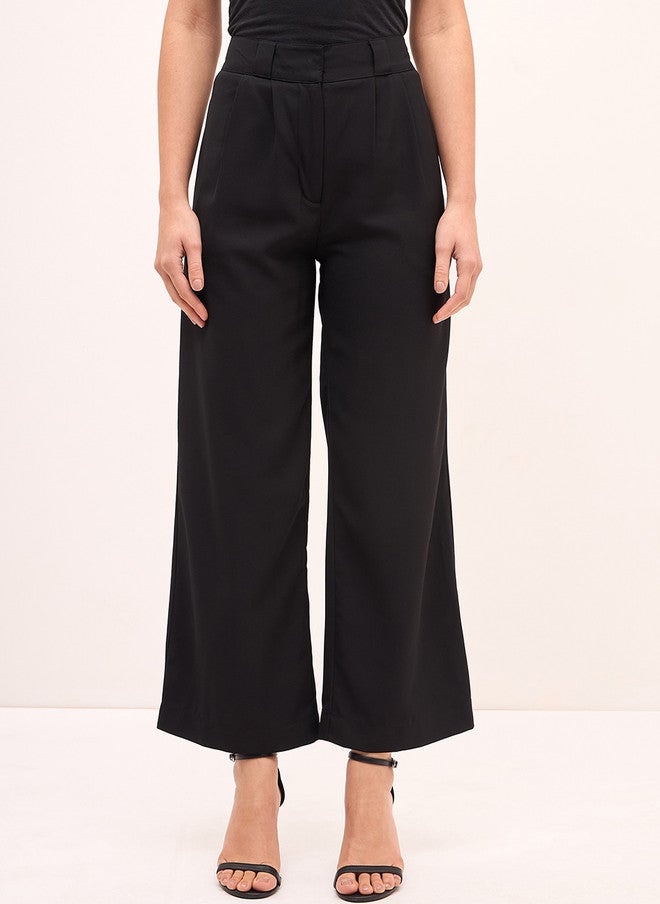 SALT ATTIRE Women Straight Fit High-Rise Wrinkle Free Pleated Trousers - Image 1