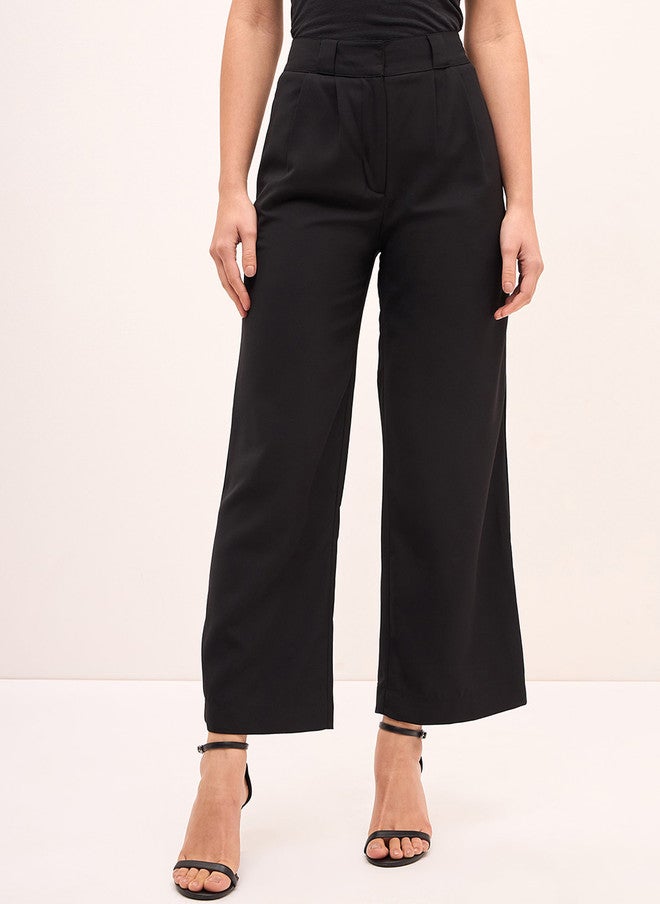SALT ATTIRE Women Straight Fit High-Rise Wrinkle Free Pleated Trousers - Image 3