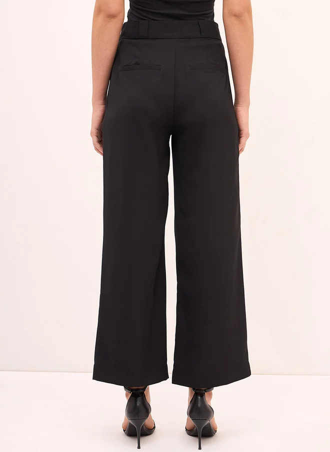 Salt Attire SALT ATTIRE Women Straight Fit High-Rise Wrinkle Free Pleated Trousers