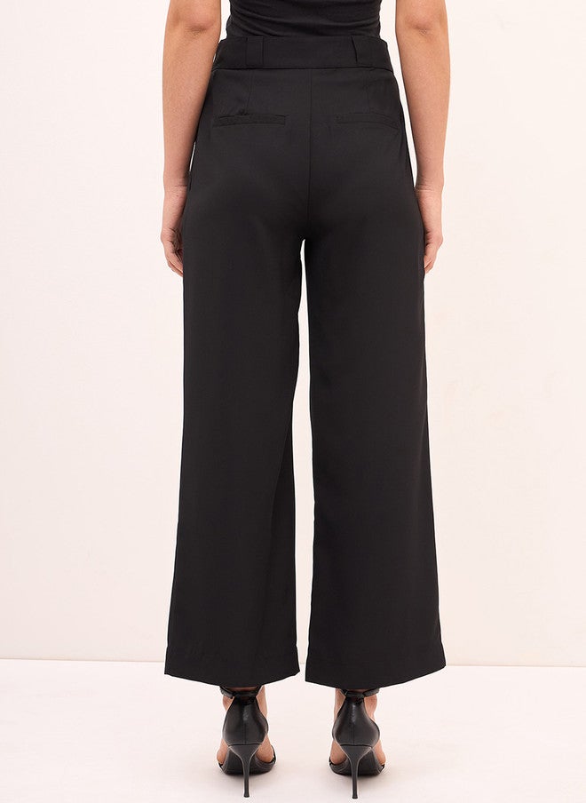 SALT ATTIRE Women Straight Fit High-Rise Wrinkle Free Pleated Trousers - Image 2