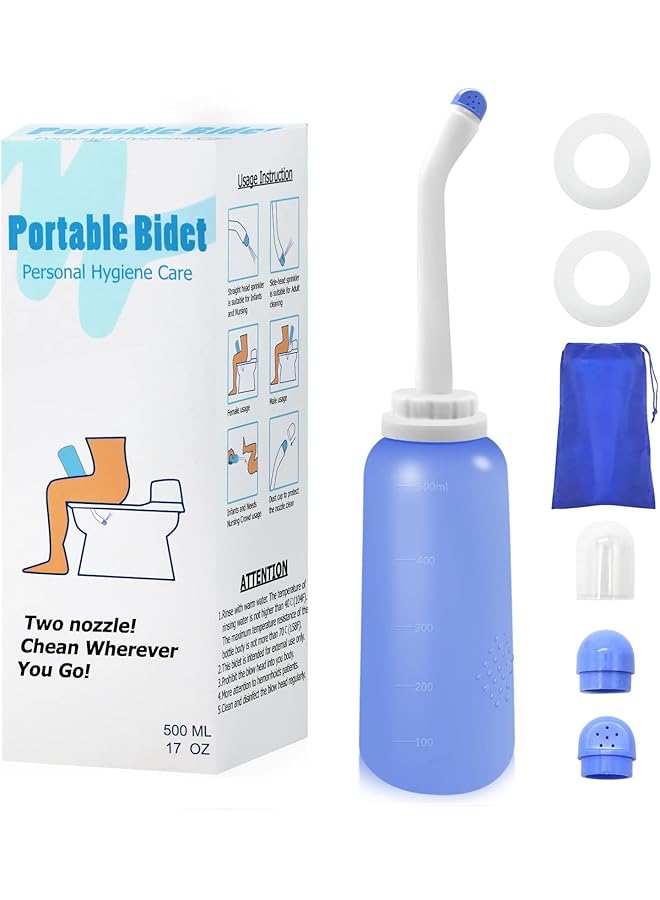 The Bros Portable Bidet, Large Capacity Travel Shattaf, 500ml Portable Bidet Spray for Travel Toilet Handheld Bidet for Women(Blue) - Image 1