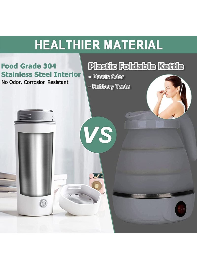 Arabest غلاية كهربائية محمولة من الفولاذ المقاوم للصدأ، كوب كهربائي للسفر، إبريق شاي صغير للتدفئة المنزلية، سريع الطبخ، كوب واحد، سخان مياه 350 مل، زجاجة ترمس (أبيض) - Image 3