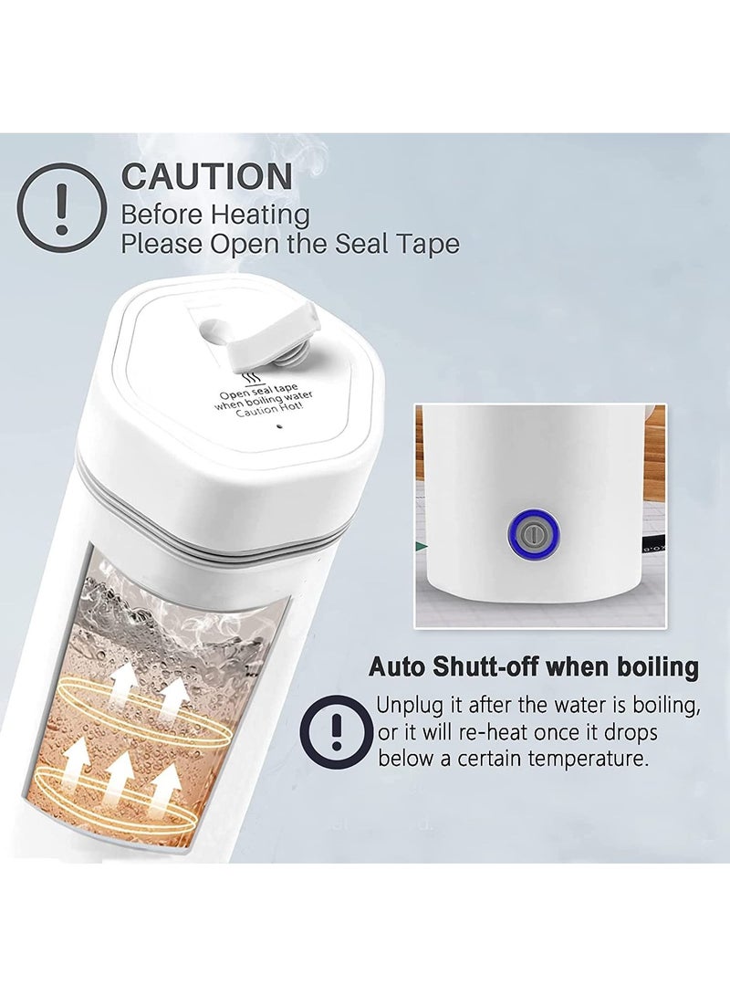 Arabest غلاية كهربائية محمولة من الفولاذ المقاوم للصدأ، كوب كهربائي للسفر، إبريق شاي صغير للتدفئة المنزلية، سريع الطبخ، كوب واحد، سخان مياه 350 مل، زجاجة ترمس (أبيض) - Image 2