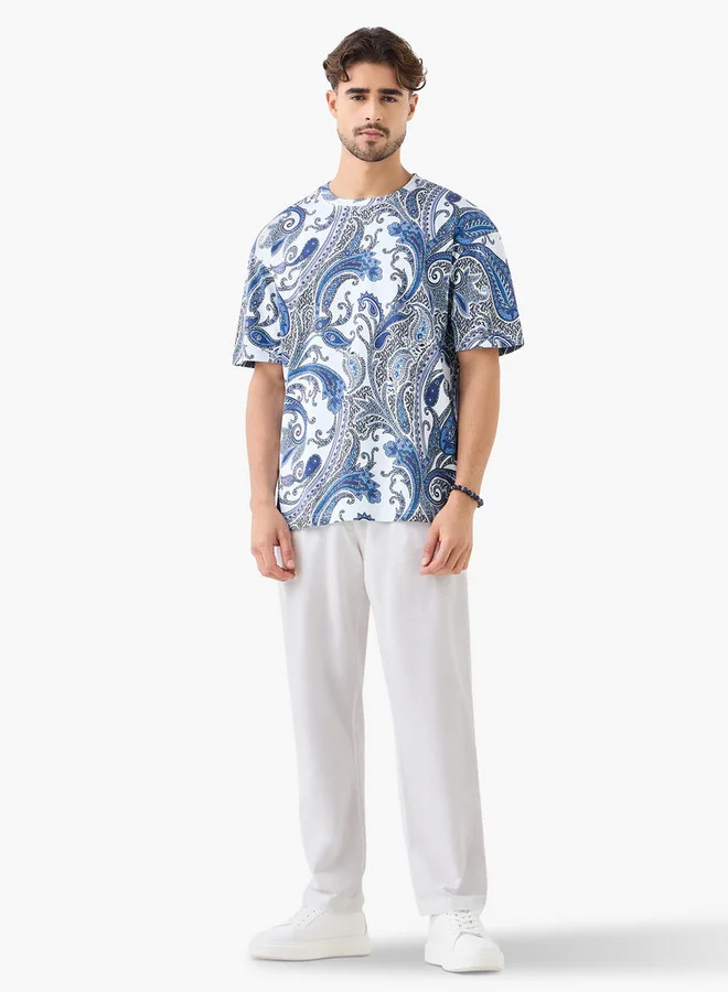 Iconic  Iconic Paisley Print Crew Neck T-shirt for Men | Best Price UAE