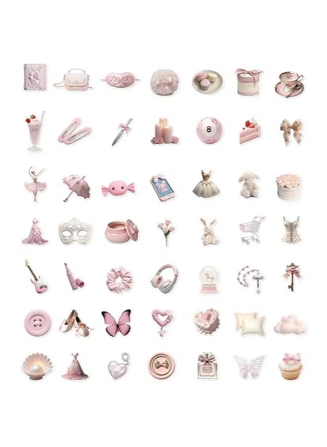 50Pcs Girls Gentle Ballet Pink Sticker, Pink Aesthetic Graffiti Sticker for Kids Teens, Cute Pink Laptops Decals for Water Bottles Journal Bag Phone - Image 2