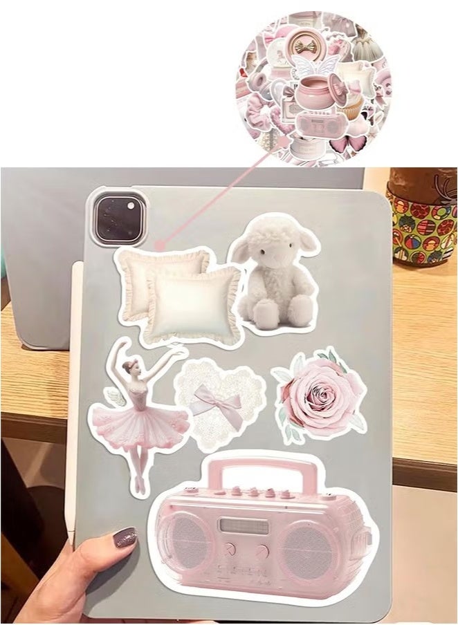 50Pcs Girls Gentle Ballet Pink Sticker, Pink Aesthetic Graffiti Sticker for Kids Teens, Cute Pink Laptops Decals for Water Bottles Journal Bag Phone - Image 3