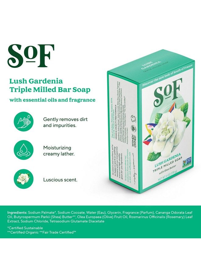 South of France Natural Body Care Lush Gardenia Bar Soap By Sof Body Care (Formerly South Of France Body Care) | Triplemilled Soap With Shea Butter + Essential Oils | Vegan Nongmo Body Soap | 6 Oz Bar | 6 Bars  - Image 3