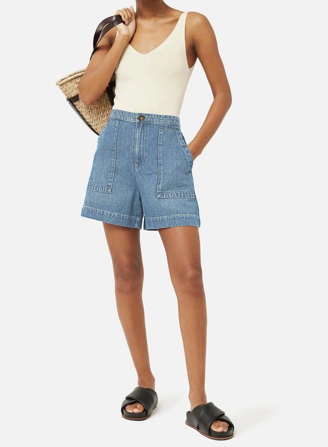 PLNOTME Womens Casual High Waisted Denim Shorts Wide Leg Summer Jean Shorts with Pockets, Light Blue, M - Image 4