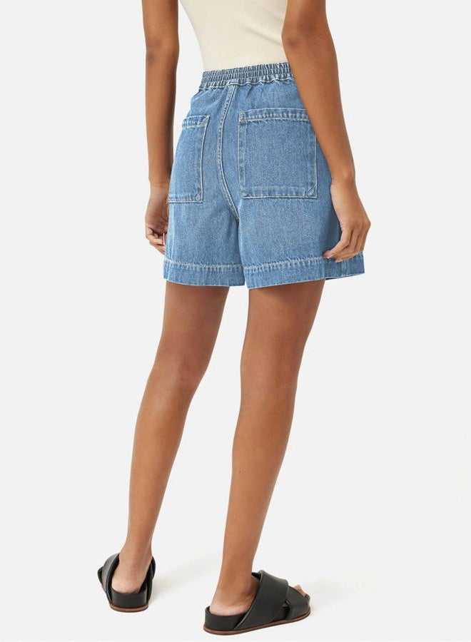 PLNOTME Womens Casual High Waisted Denim Shorts Wide Leg Summer Jean Shorts with Pockets, Light Blue, M - Image 3