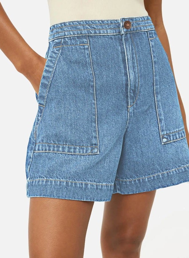 PLNOTME Womens Casual High Waisted Denim Shorts Wide Leg Summer Jean Shorts with Pockets, Light Blue, M - Image 2