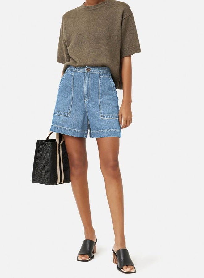 PLNOTME Womens Casual High Waisted Denim Shorts Wide Leg Summer Jean Shorts with Pockets, Light Blue, M - Image 5
