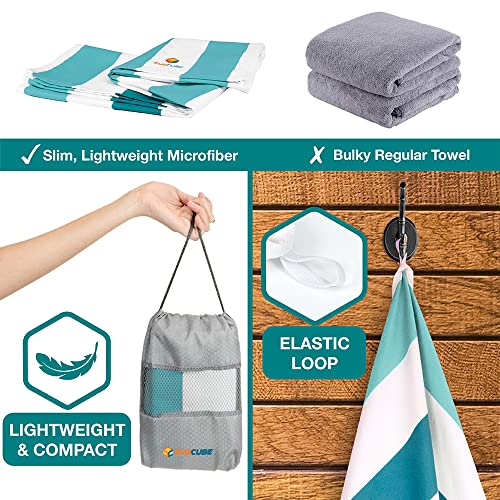 Suncube SUN CUBE Microfiber Beach Towel, Quick Dry Sand Free Beach Towel, Lightweight, Compact for Travel Swim Sports Camping, Packable Sand Resistant Towel Adult - Light Blue 78x35 Inches - Image 5